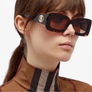 Burberry Tortoiseshell Rectangular Sunglasses with Brown Lenses